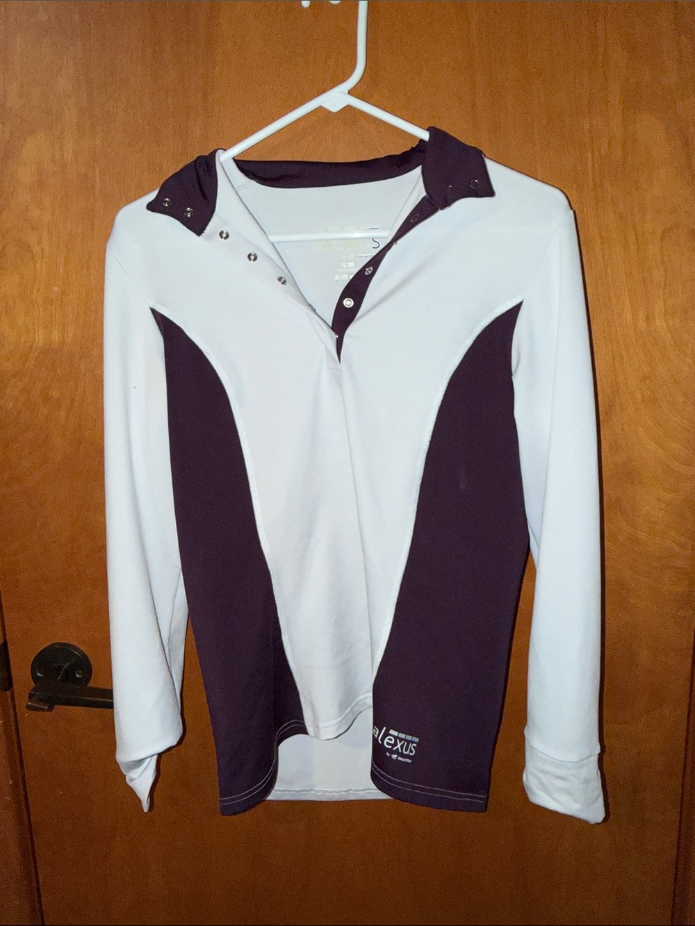 Women’s Long-Sleeve Equestrian Riding Top - White & Dark Purple